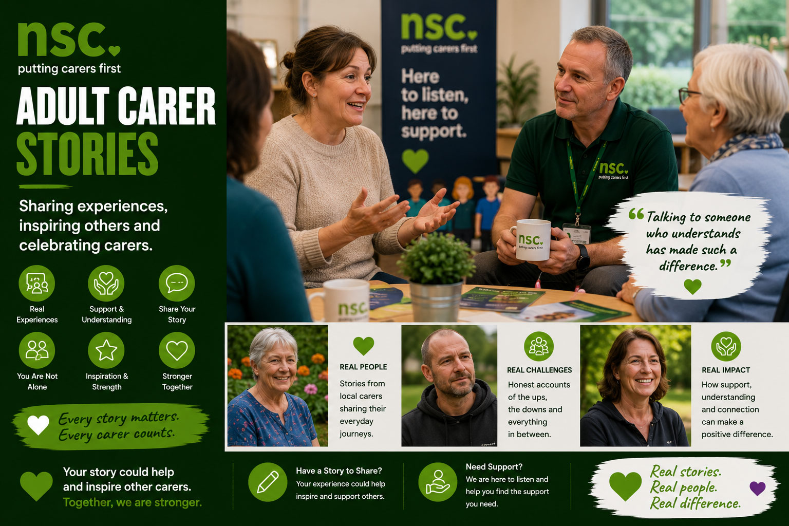 Adult carers sharing their experiences and stories in a supportive community setting