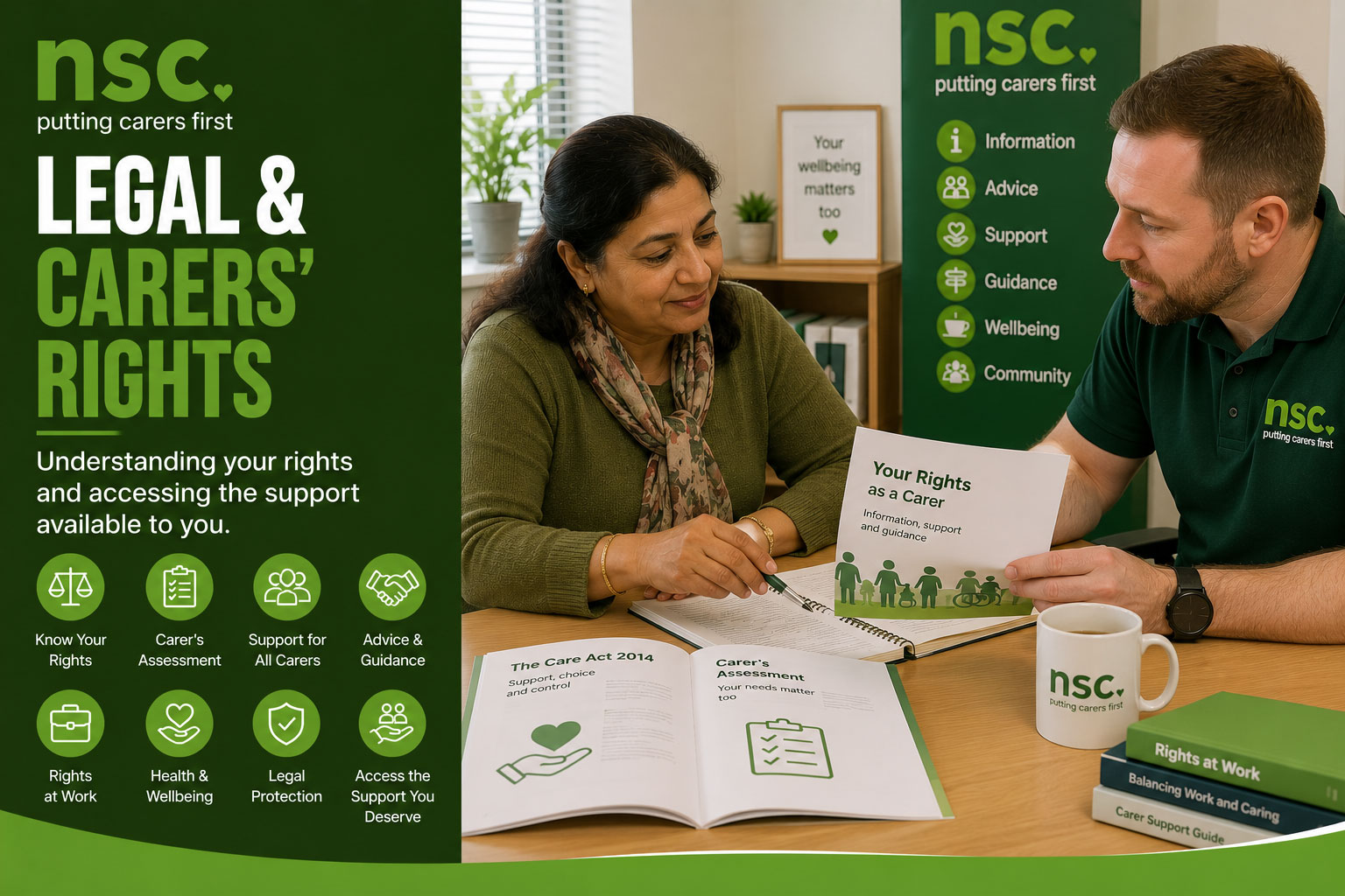 Carer receiving advice about legal rights, support, and assessments from a North Staffs Carers advisor