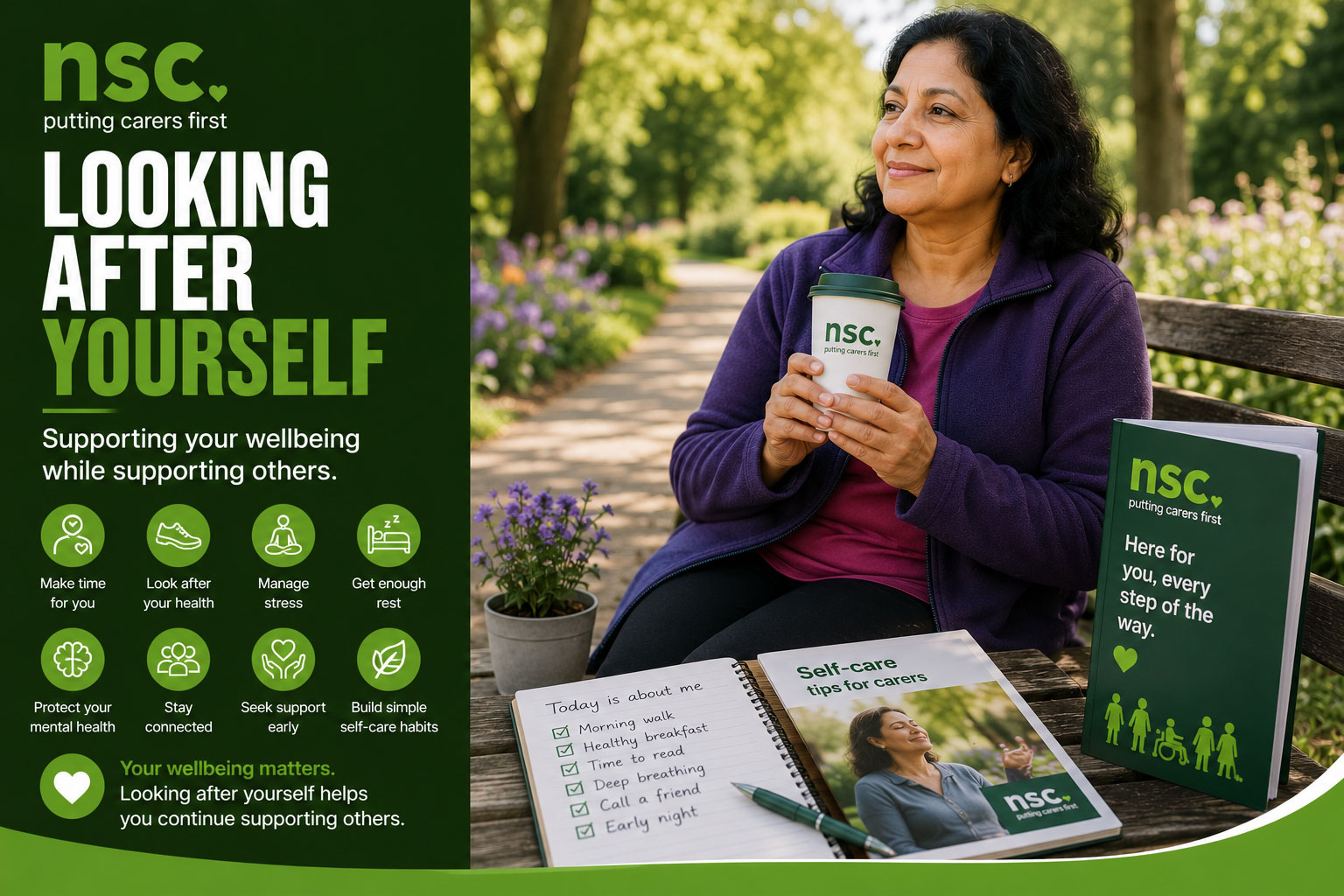 Carer taking time for self-care and wellbeing to maintain physical and emotional health