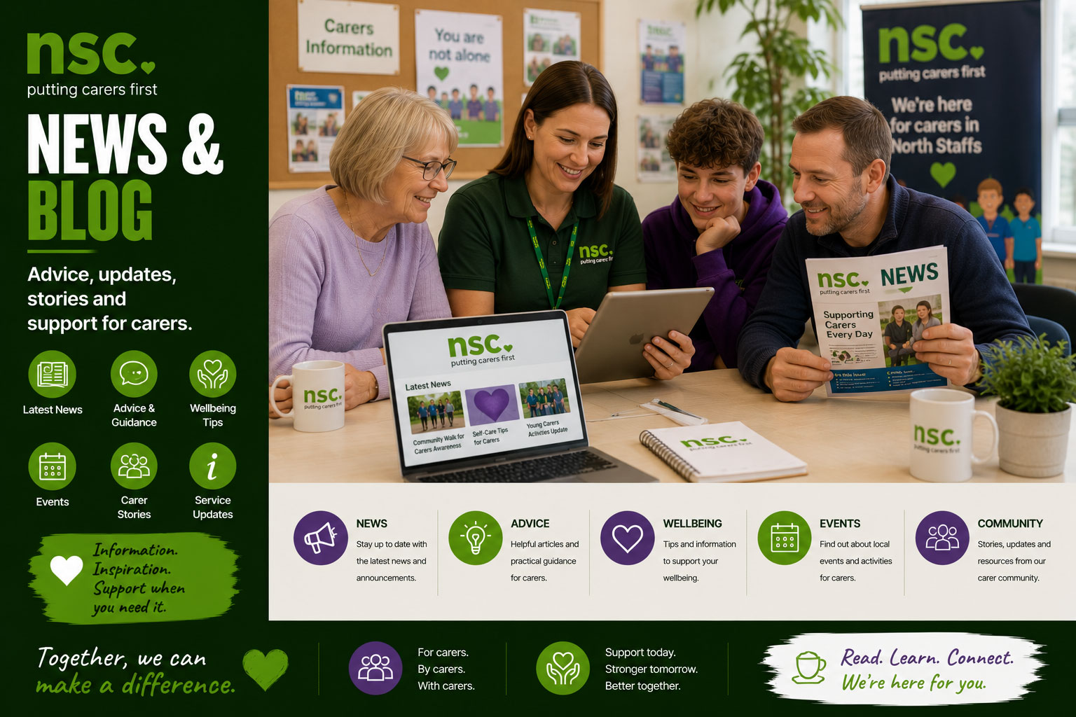 North Staffs Carers news and blog page featuring advice, updates, stories and support for carers