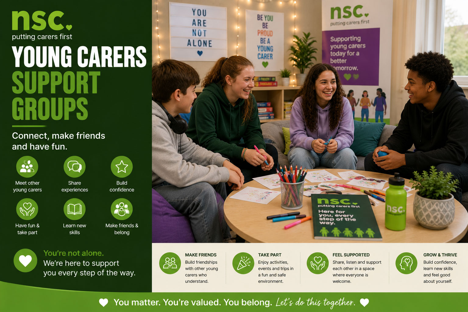 Young carers taking part in a North Staffs Carers support group activity and building friendships