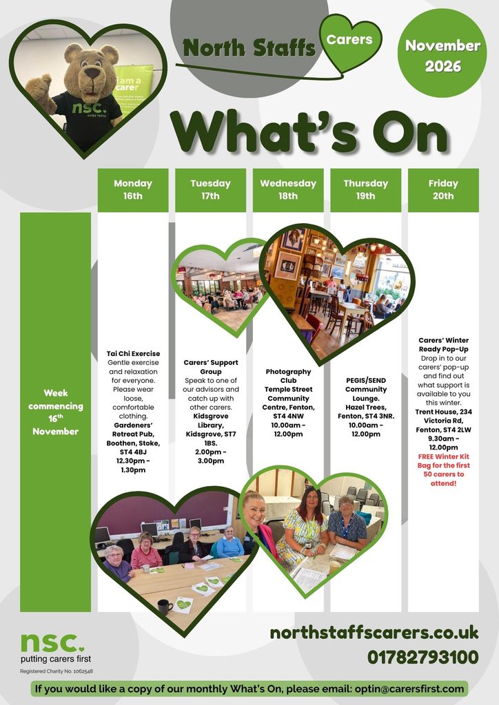 North Staffs Carers' What's On Poster for November 2026 page 3