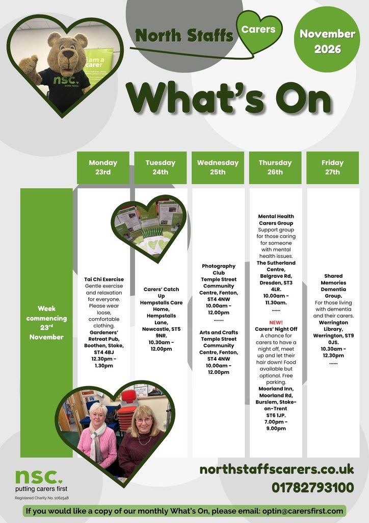 North Staffs Carers' What's On Poster for November 2026 page 4