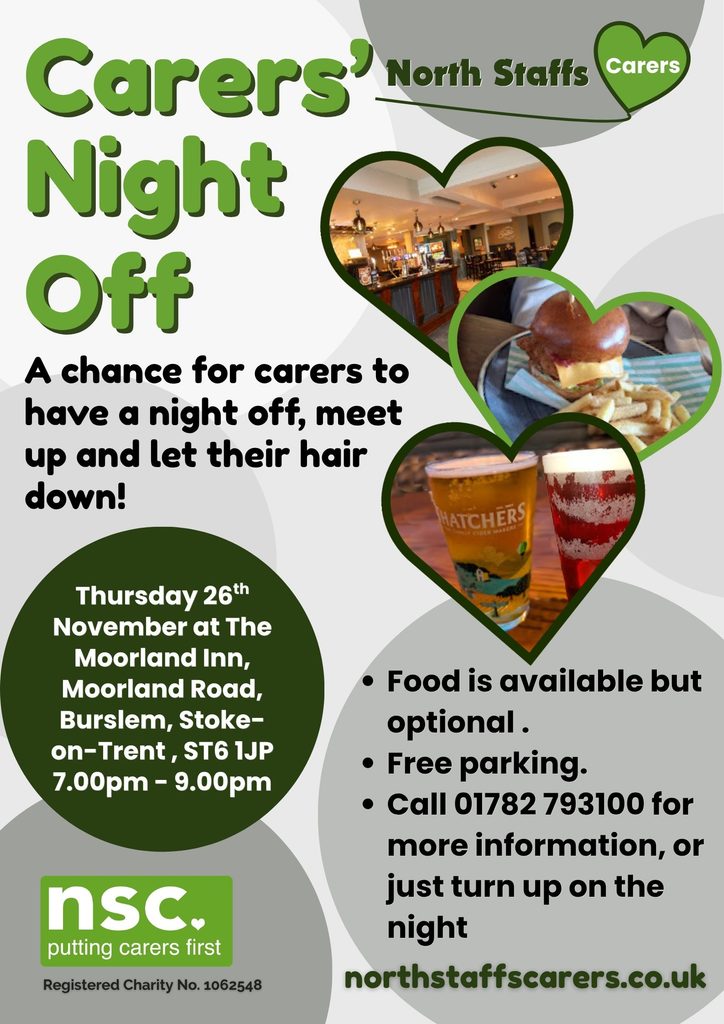 North Staffs Carers' Carer's Night off Event poster